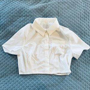 New Classic White Cropped Button-down Shirt